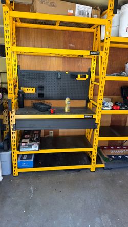 DeWalt workbench and heavy duty shelving with LED lighting