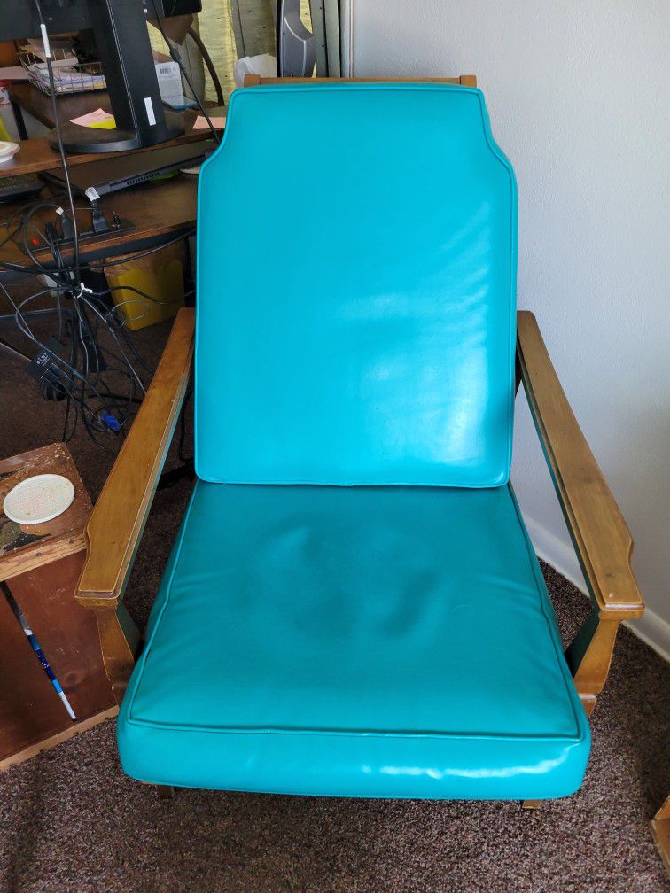 Pair Of Mid Century Chair w/Blue Vinyl Cushions MCM