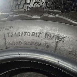4 BFG TIRES LT245-70R17 LODE E $500