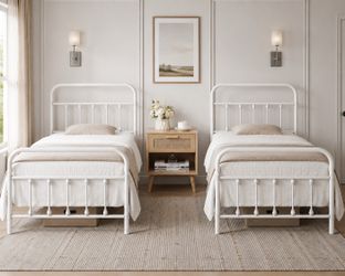 2pcs Twin Size Classic Metal Platform Bed Iron Open-Frame Bed with High Headboard and Footboard