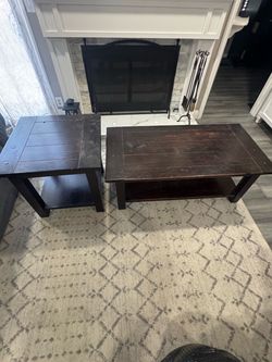 Dark Wood Coffee Table and End Table Set