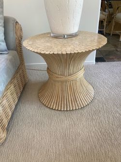 White Washed Bamboo Side Table 1980s