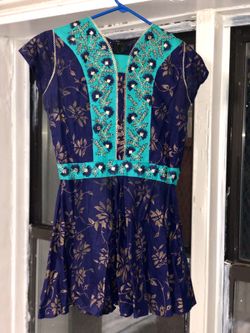 Blue mini plain anarkali dress