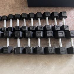 TKO TRI-GRIP HEX DUMBBELL SET 10-50 LBS, RUBBER COATED