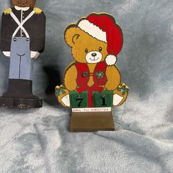 Christmas teddy bear and drummer boy wooden hand painted figurines Thumbnail