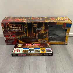 VINTAGE DISNEY PIRATES OF THE CARIBBEAN BLACK PEARL ULTIMATE PLAYSET & MONOPOLY SET COLLECTION