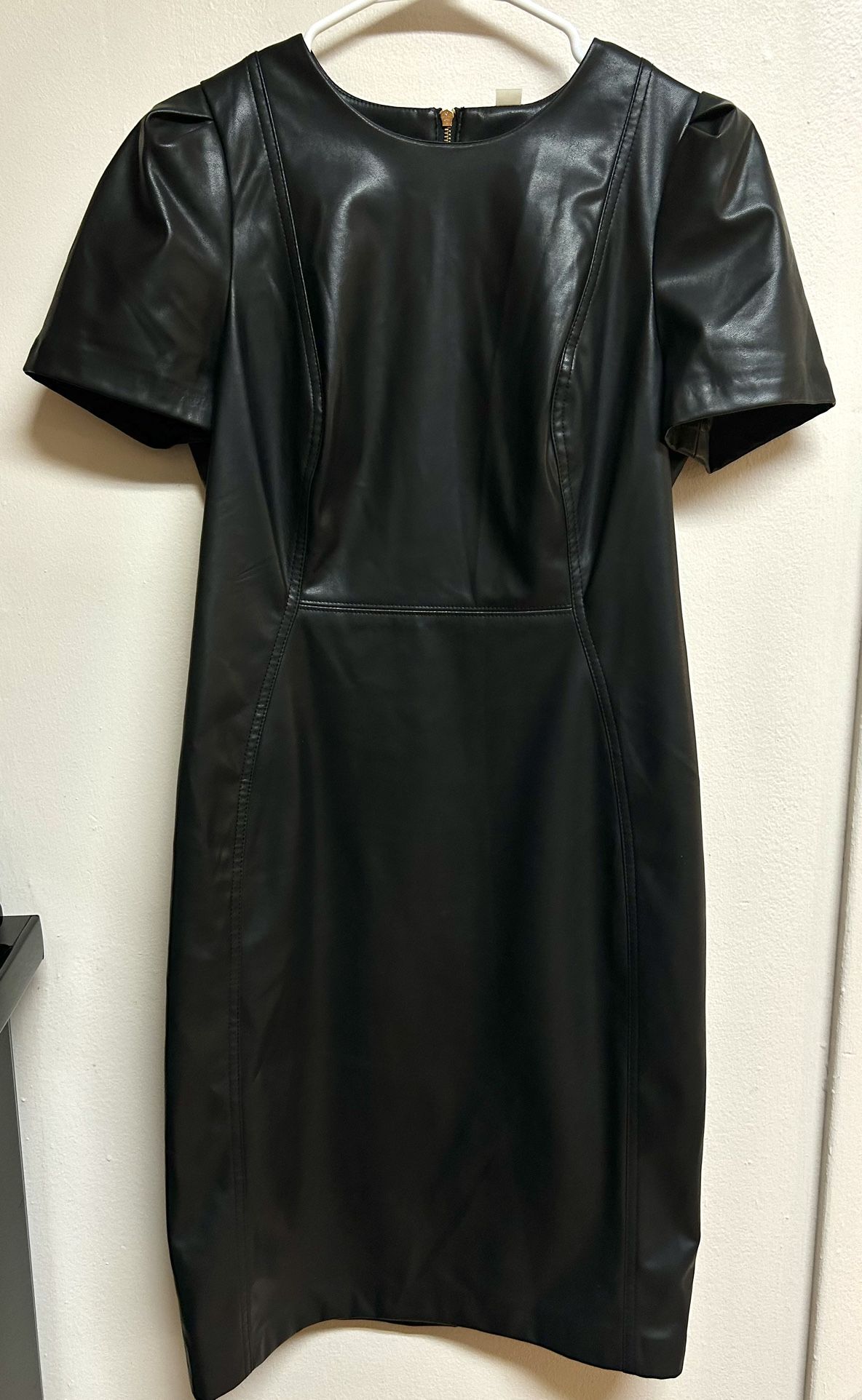 Calvin Klein- Like New!! Black Faux Leather Sheath Dress Size 8