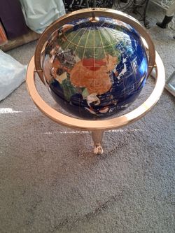 Large Gemstone Inlay World Globe on brassStand pickup only cash