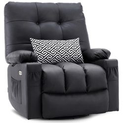  2 Power Swivel Glider Rocker Recliner Chairs with Massage and Heat, Faux Leather 