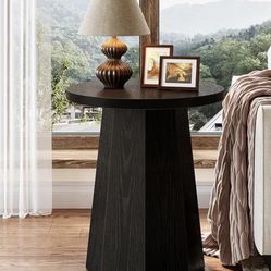 Black or Brown Round End Table, Wooden Couch Side Table with Octagonal Base