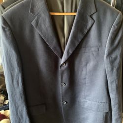Luca Bertoni Sport Coat Blazer Mens 42L Navy Blue Three Button Silk Wool