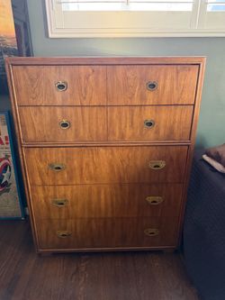 Mid century walnut high boy dresser by Drexel.