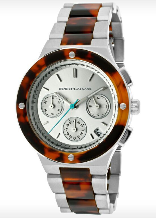 New Kenneth Jay Lane Watch Gold/Tortoise Stain Steel Band