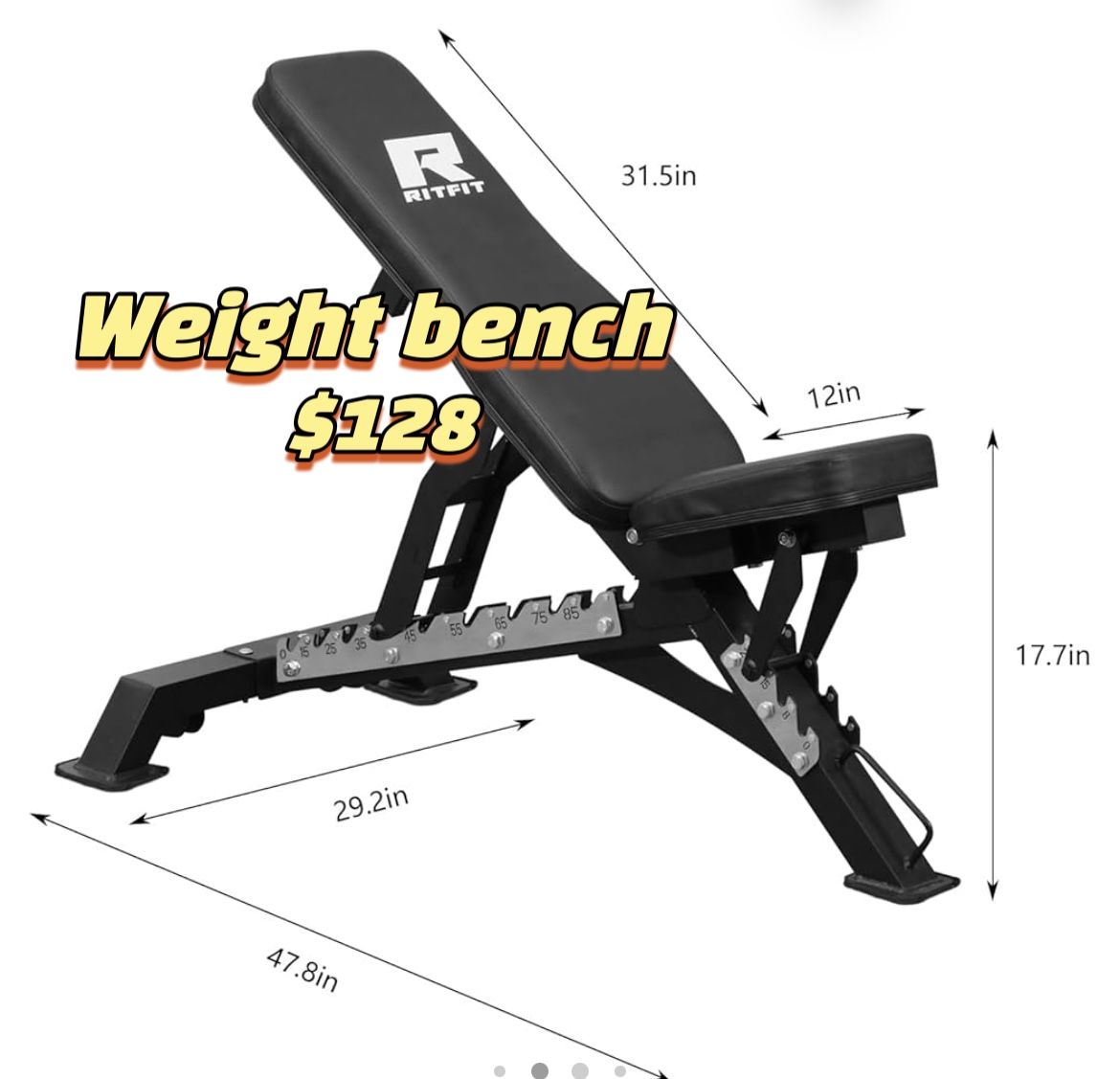 😀 RITFIT Adjustable Weight Bench with Multiple Back Positions for Full Body Workouts, Incline, Decline, and Flat Settings for Home Gym Strength Train