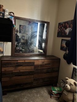 Wooden Brown dresser with mirror 7 months old