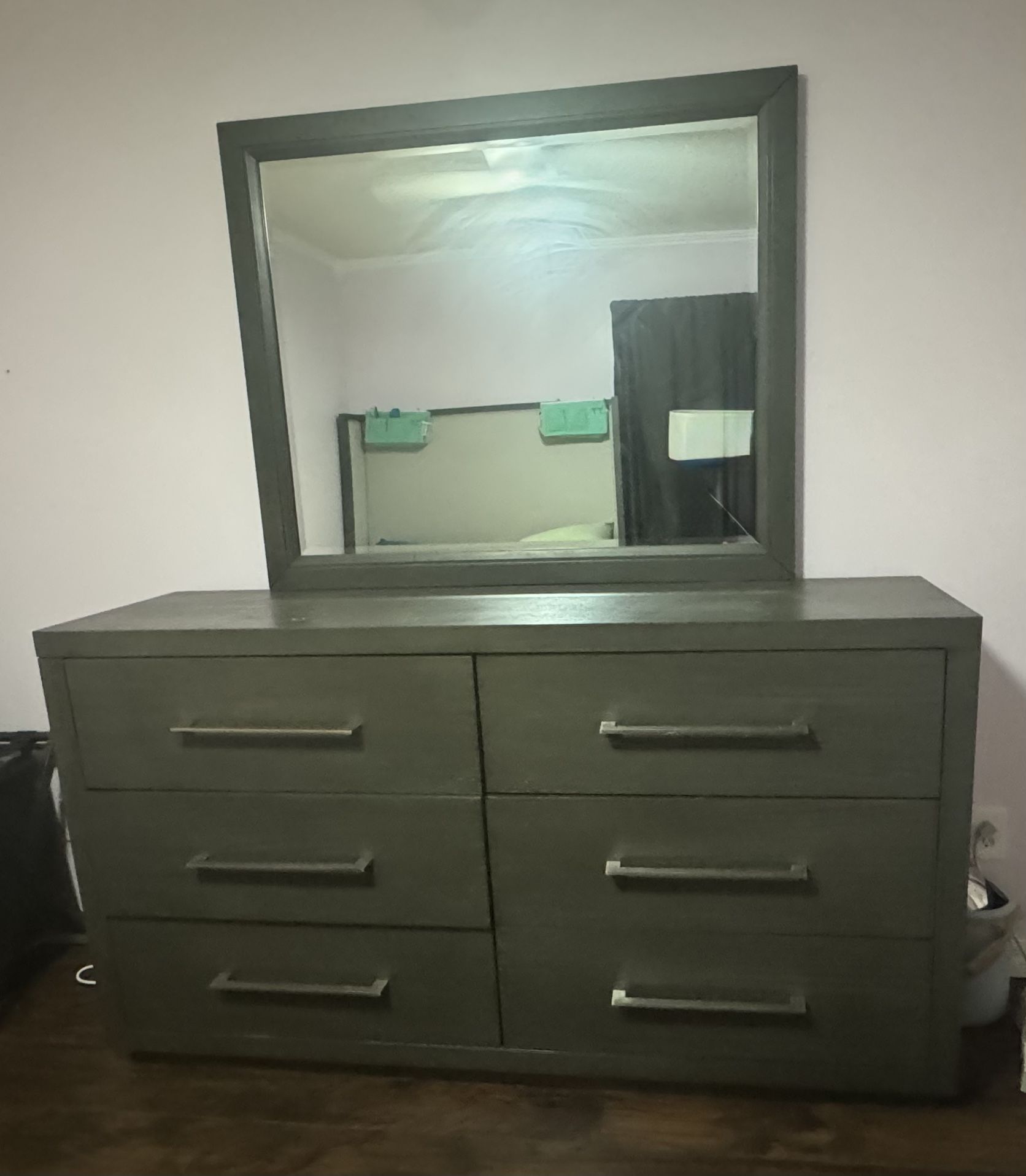 Dark Gray Oak Wood Dresser with Mirror (moving sale)