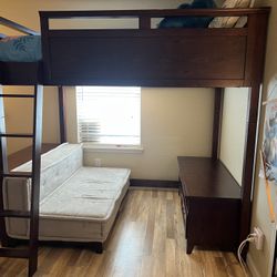 Hampton Full Loft Bed with Cushy Loveseat, Media & Bookcase Set