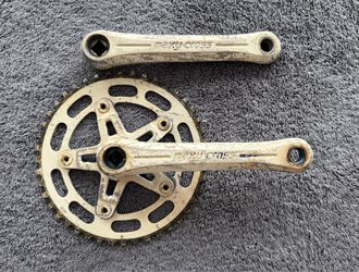 Old School 1980s SUGINO MAXY CROSS BMX Cranks 170MM (No Bottom Bracket) With SUGINO Chainring 44T And Original SUGINO Stamped Chainring Bolts