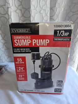 Everbilt 1/3 Hp Submersible Sump Water Pump New (Price is Firm)