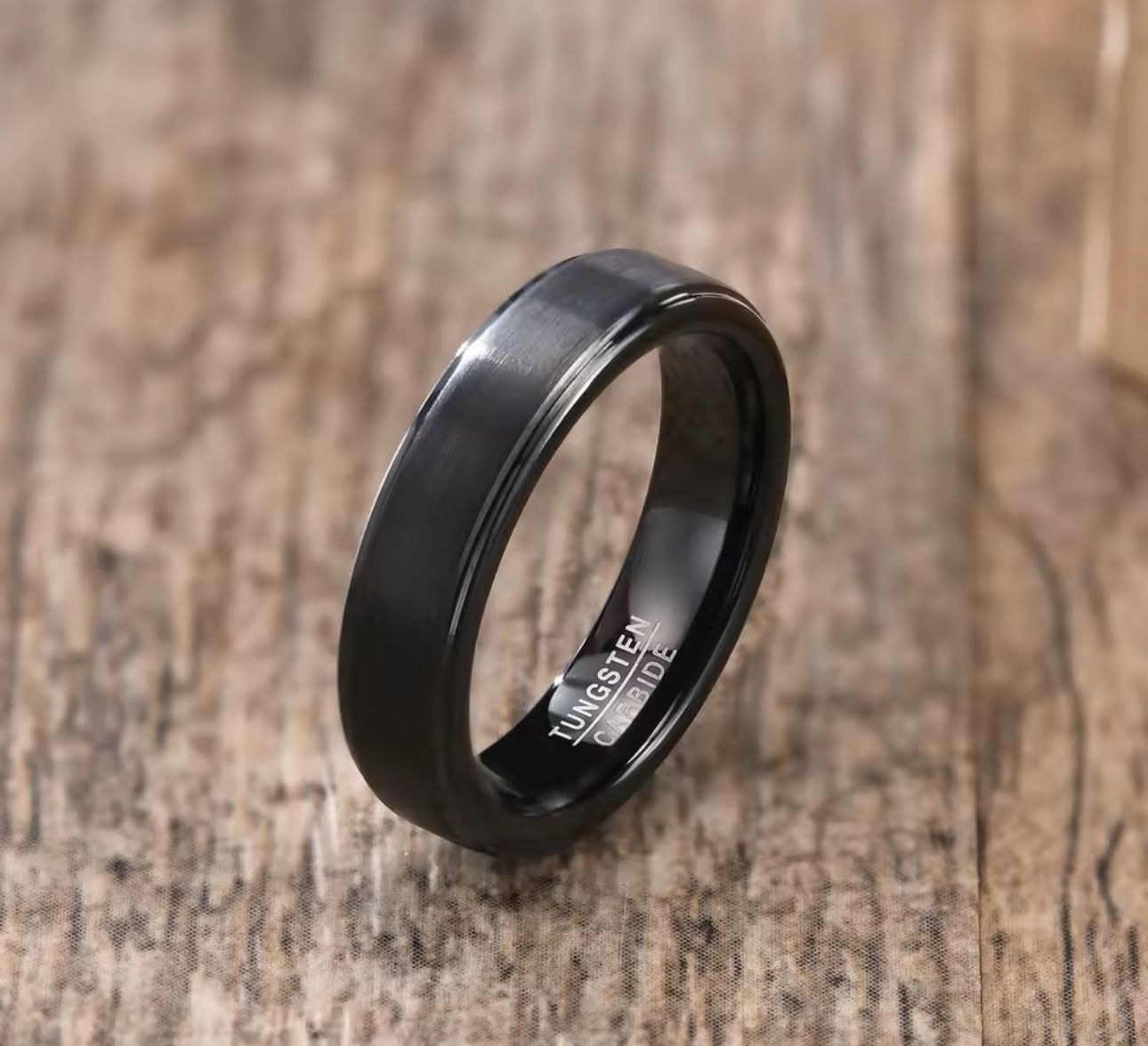 6mm Black Tungsten Carbide Ring Men Brushed Silver Color Wedding Band size 8, 9, 10