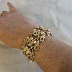 Hobé Vintage Gold Plated Sea Creature Design Rhinestone Wide Bracelet