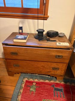 Antique Oak Campaign Style Chest of Drawers