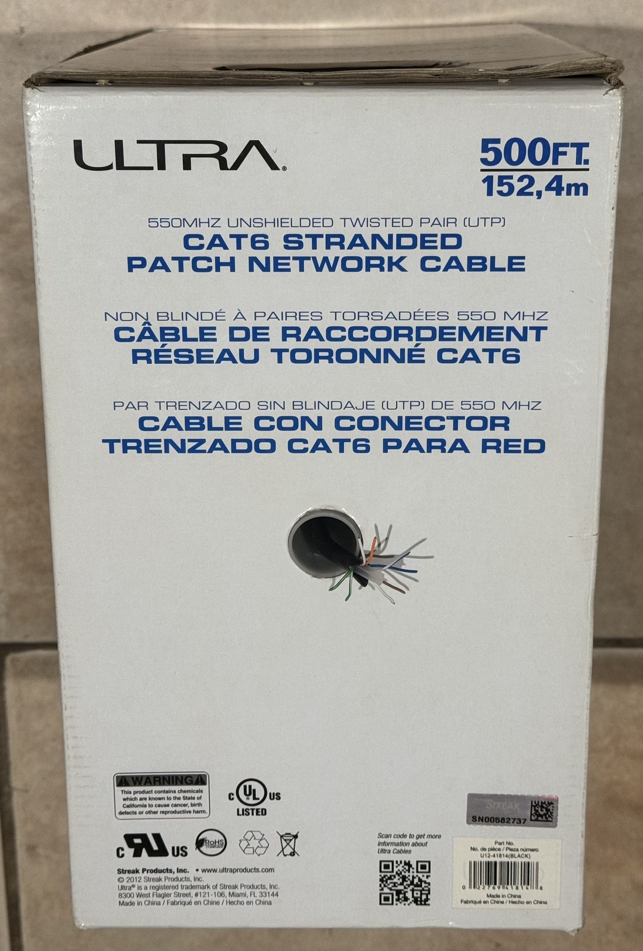 Ultra Ethernet Cable 500ft. CAT6 Stranded