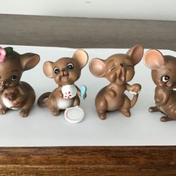 Lot Of 4 Josef Originals Youthful Mice Figurines Early 1970s Vintage