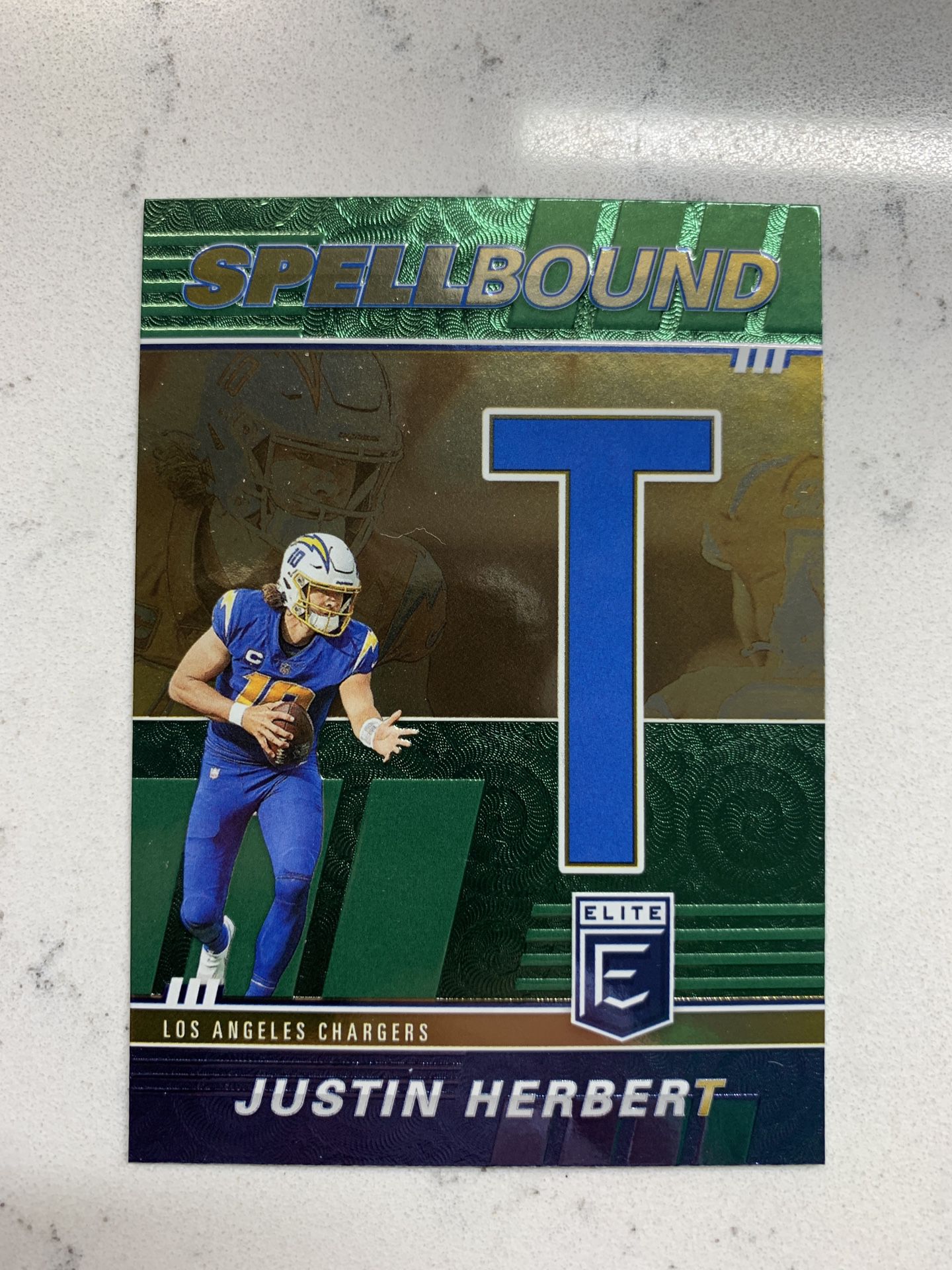 Justin Herbert 2022 Elite Spellbound Green Insert Card #7 Los Angeles Chargers