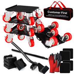 Qenovo 1,500 lb Capacity Furniture Dolly Set, 5.3-Inch Platforms, Red