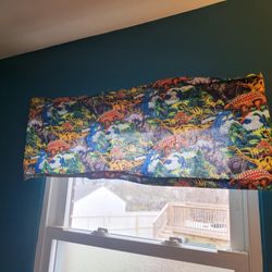 Dinosaur Valance - Kids Room, 41"W X 12.5"L Window Curtain Valance