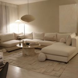 Cream Modern Modular L‑Shaped Sectional Sofa with Chaise Lounge