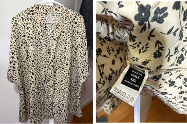 SHEIN Curve Cream & Black Floral Blouse – Size 4XL