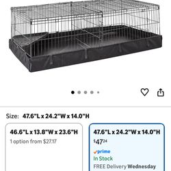Amazon Basics Leakproof Canvas Bottom Guinea Pig Pet Cage with Divider Set, Black, 47.6"L x 24.2"W x 14.0"H