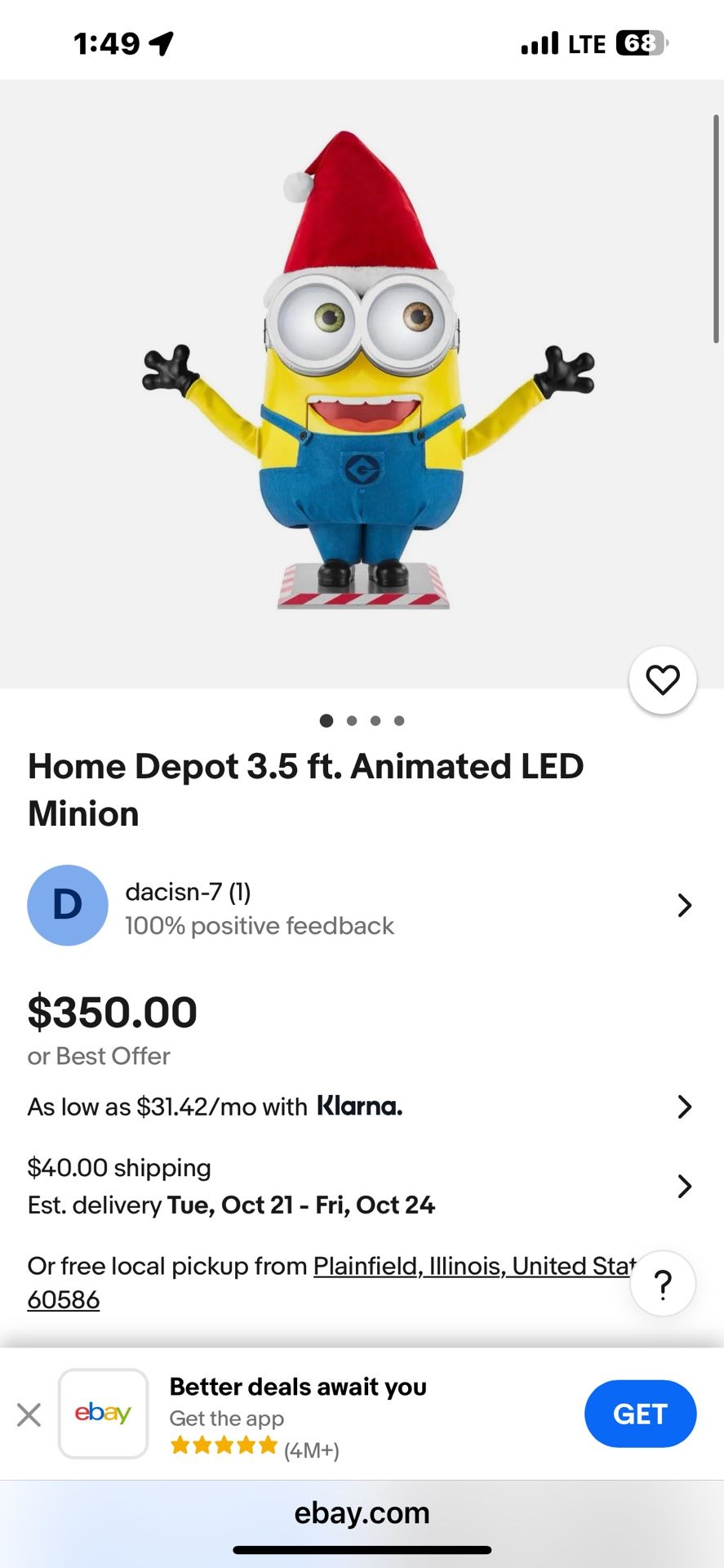 Universal 3.5FT Animated LED Minion Life-Size Holiday Character
