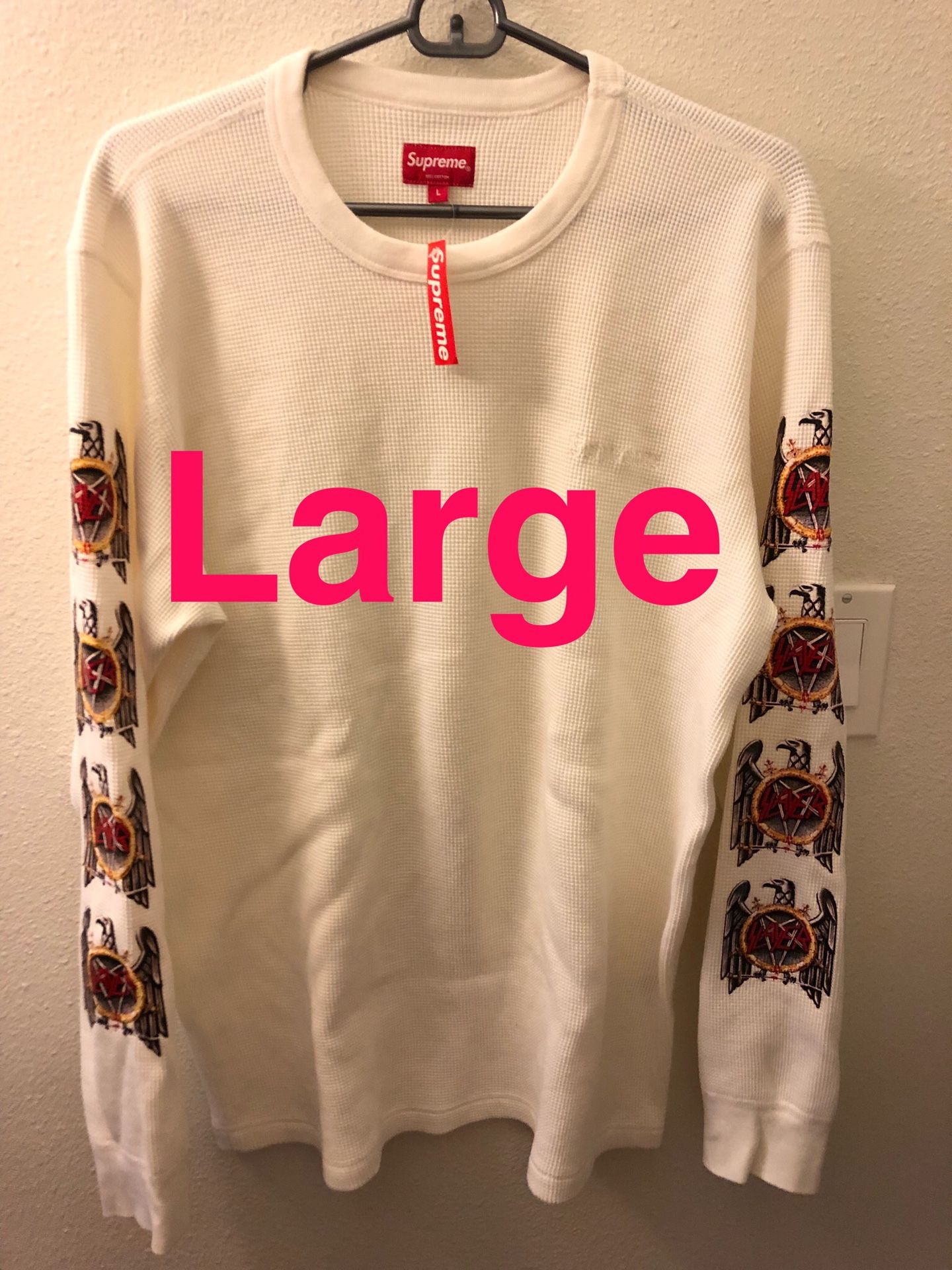 New Supreme x Slayer Eagle White Thermal Long Sleeve Shirt Sz Large