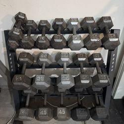 Full Set Of Dumbbells With Rack And Bench