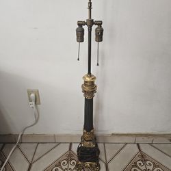 Large Antique Brass And Iron Lamp 