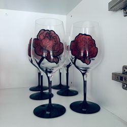 Kosta Boda rose tattoo wine glasses
