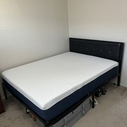 Queen Mattress + Black bedframe with Leather Headboard 