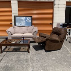 Living Room Set $199 For All 🖼🛋🪑🎁 Living Room Furniture, Sofa, Recliner, Table, Mirror, House Furniture, Couch, Rocking Chair, Brown, Good Deal, 