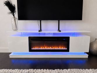 Modern TV Stand with Electric heated Fireplace & LED Lighting