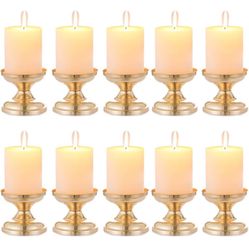 10 Pcs Gold Metal Pillar Candle Holders, Wedding Centerpieces Candlestick Holders