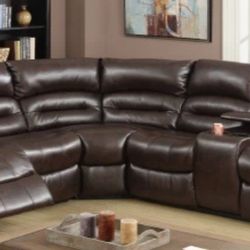 Brand New Brown Leather Reclining Sectional Sofa 