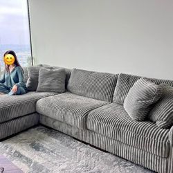SUPER PLUSH BRAND NEW GREY CORDUROY SECTIONAL SAME DAY DELIVERY 