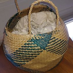 Seagrass Plant Basket with Handles, Wicker Woven Storage Basket (9.5 inch Diameter x 11 inch Height), TWO color
