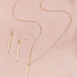 Necklace And Earrings  Gold Toned Bar 