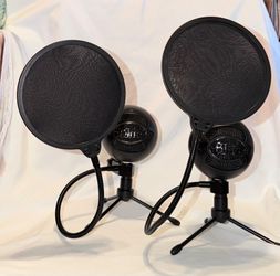 Pair of Blue Snowball iCE USB Microphones with Pop Filters