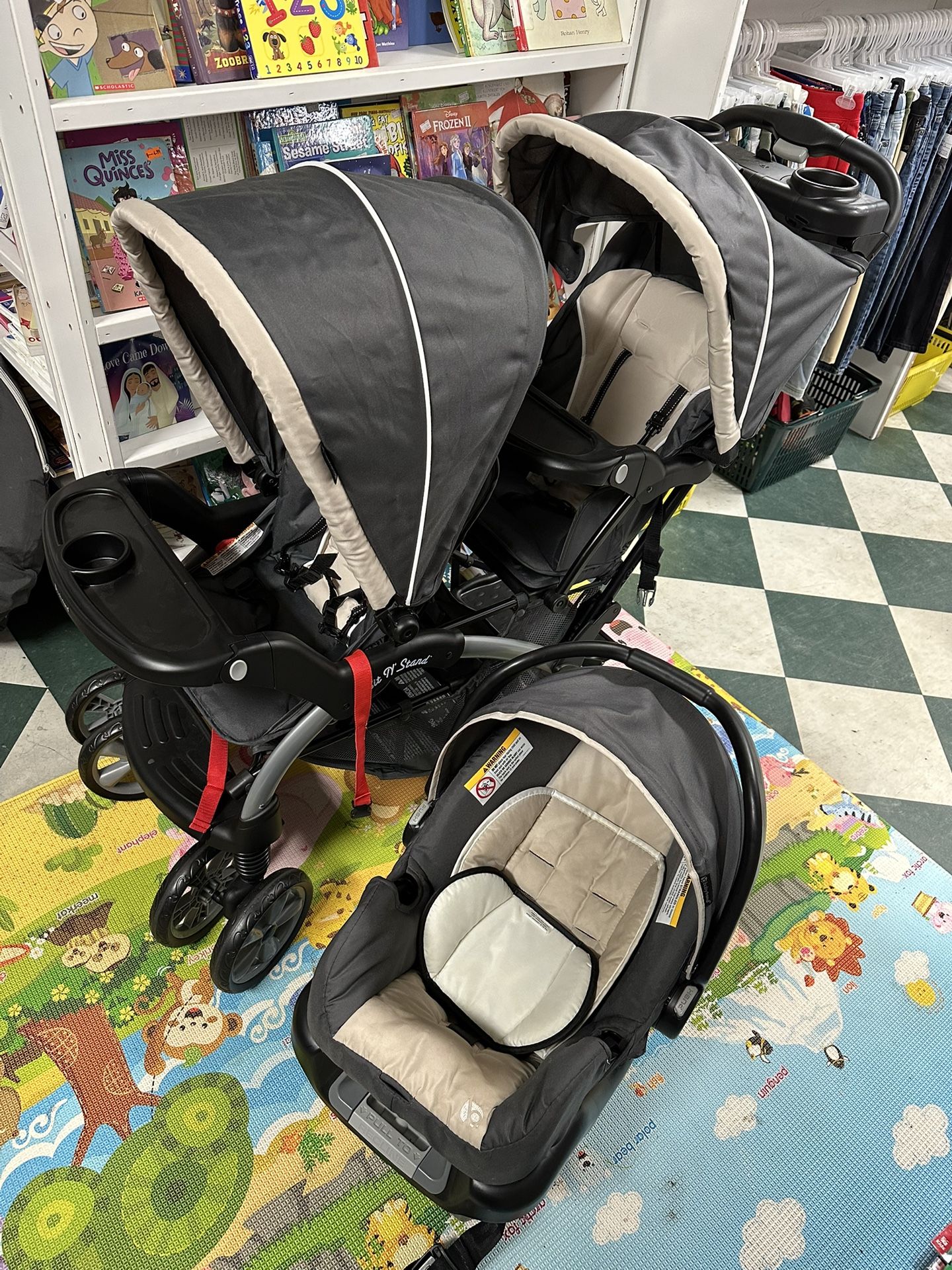 Sit N Stand Double Stroller with Infant Car seat