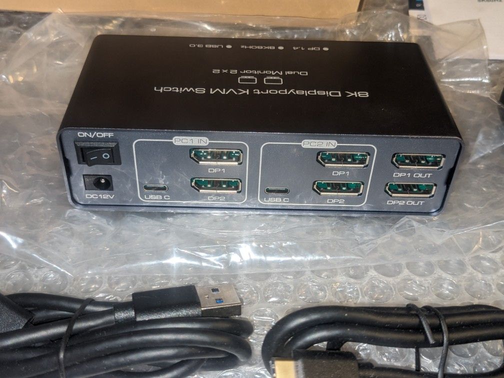 8K Dual Monitor KVM Switch DP 1.4 USB C with Desktop Control Switch